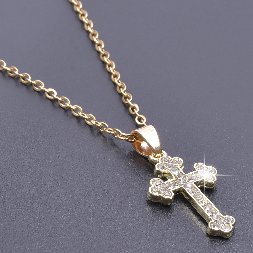 Cross Charm Necklace Crystal Pendant Necklaces For Women Men Accessories Rhinestone Christ Crosses Choker Gift Fashion Jewelry Good Vibrations