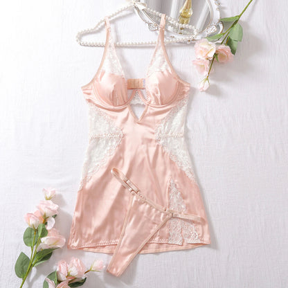 Muziskat 2025 New Lace Patchwork Ladies Bra Set Sexy Erotic Low-cut Luxury French Nightgown Split Sling Two Piece Set Good Vibrations Adult Super Store