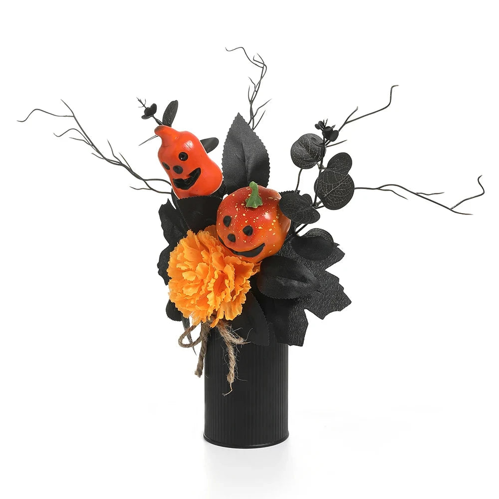 Halloween Home Room Decoration Simulation Pumpkin Maple Leaf Flower Table Decor, Halloween Pumpkin Barrel Decoration Props Good Vibrations