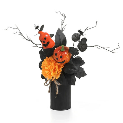 Halloween Home Room Decoration Simulation Pumpkin Maple Leaf Flower Table Decor, Halloween Pumpkin Barrel Decoration Props Good Vibrations