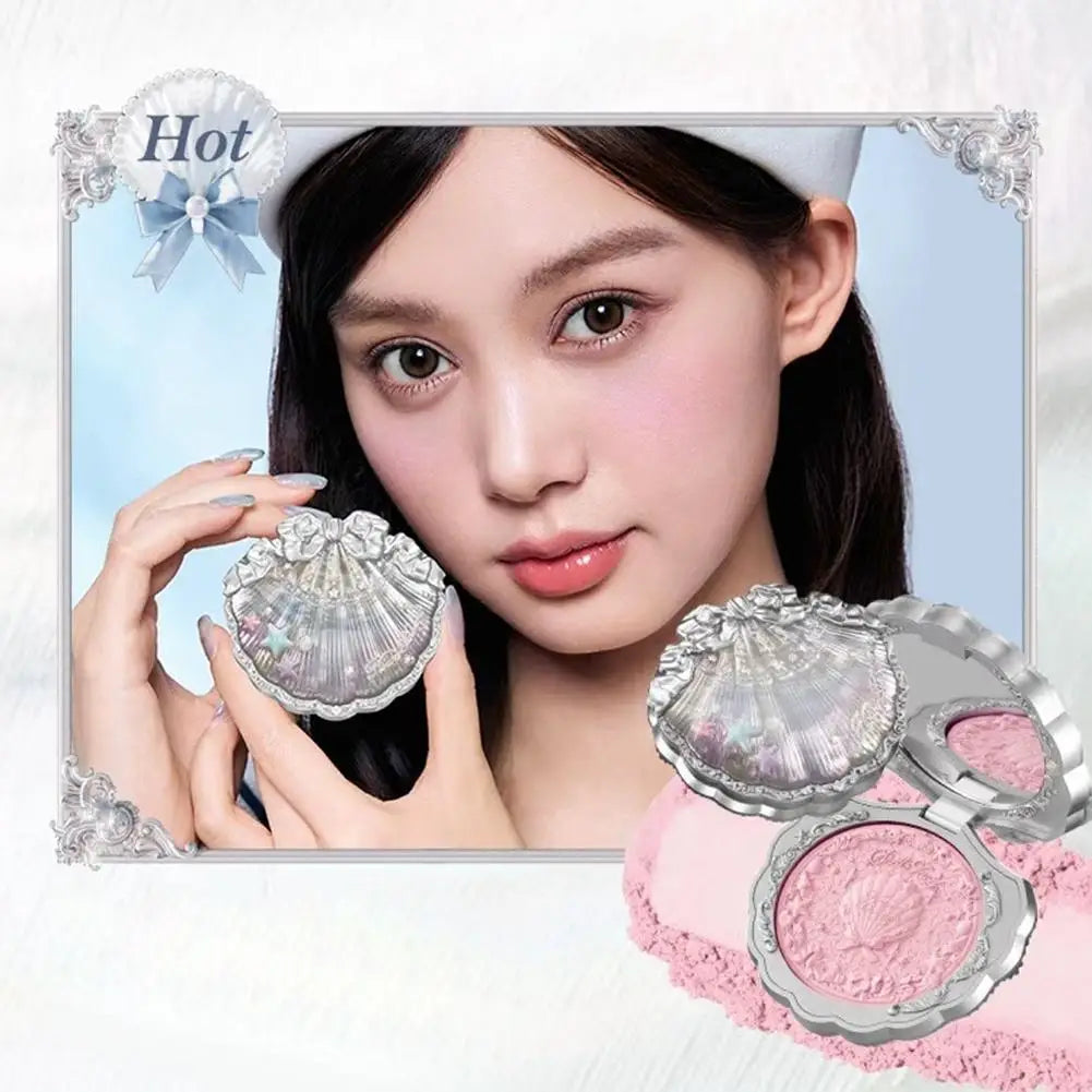 Flower Knows Pearl Shell Shape Velvet Embossed Blush Matte Finish Buildable Blendable Powder Blush For Cheeks For All Skin Tones Good Vibrations