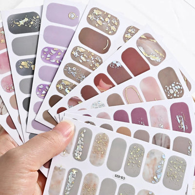14Tip/Sheet Abalone Slice Nail Wrap Decals Baking Free Self Adhesive Nail Polish Sticker Long-Lasting Marble Gradient Nail Strip