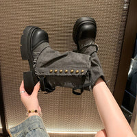 Women's Boots  New Mid Calf Boots for Women Fashion Platform Boot Breathable Canvas Cowboy Boots for Women Motorcycle Botas Good Vibrations