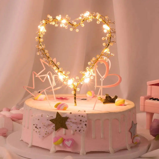 Heart Shape LED Pearl Cake Toppers Baby Happy Birthday Cupcakes Party Decoration Cake Decorating Tool Good Vibrations
