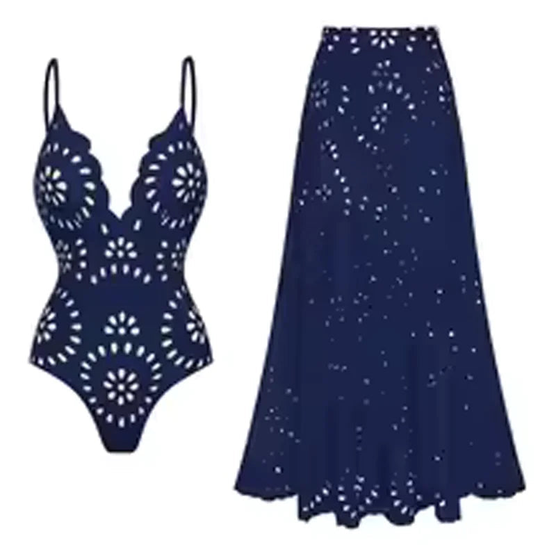 Sexy Women's Lace Hollow Breathable Swimsuit Set Solid Color Backless 2 Piece Beach Beachwear Swimwear Women Beach Swimsuit Good Vibrations