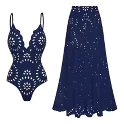 Sexy Women's Lace Hollow Breathable Swimsuit Set Solid Color Backless 2 Piece Beach Beachwear Swimwear Women Beach Swimsuit Good Vibrations
