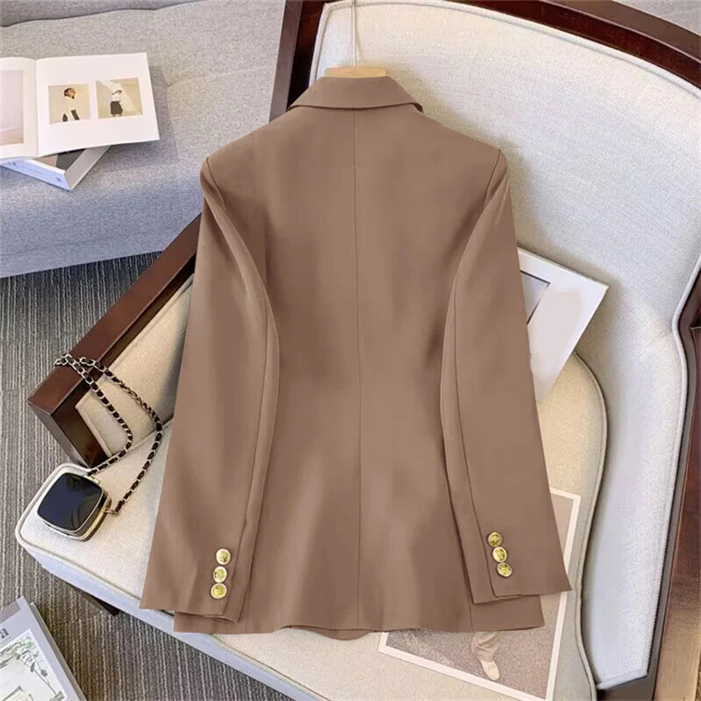 Blazer For Women Elegant Suit Jacket Loose Long Sleeve Jacket Beige Casual Solid Color Blazer Fashion Lapel Neckline Style Good Vibrations