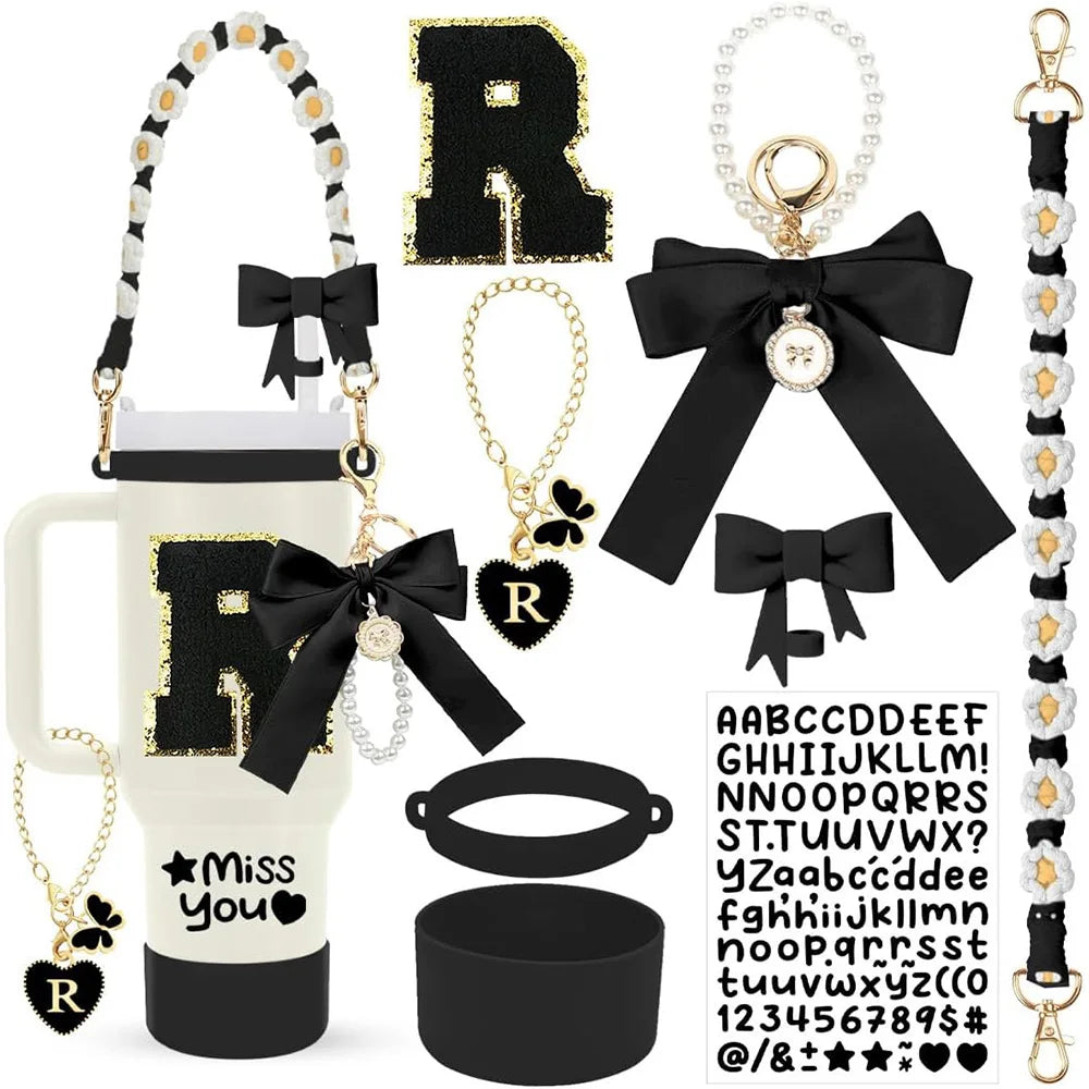 8Pcs Cup Accessories Including Straw Topper,Silicone Prorective Boot,Cup Charm,Stickers and Handle Strap for 40oz Tumbler Cup Good Vibrations