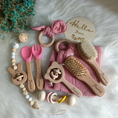 10 Pieces Of Personalized Name Newborn Bath Toy Gift Set 0-12 Months Old Baby Rattle Toy Baby Boy Girl Birth Name Plate Gift Set Good Vibrations