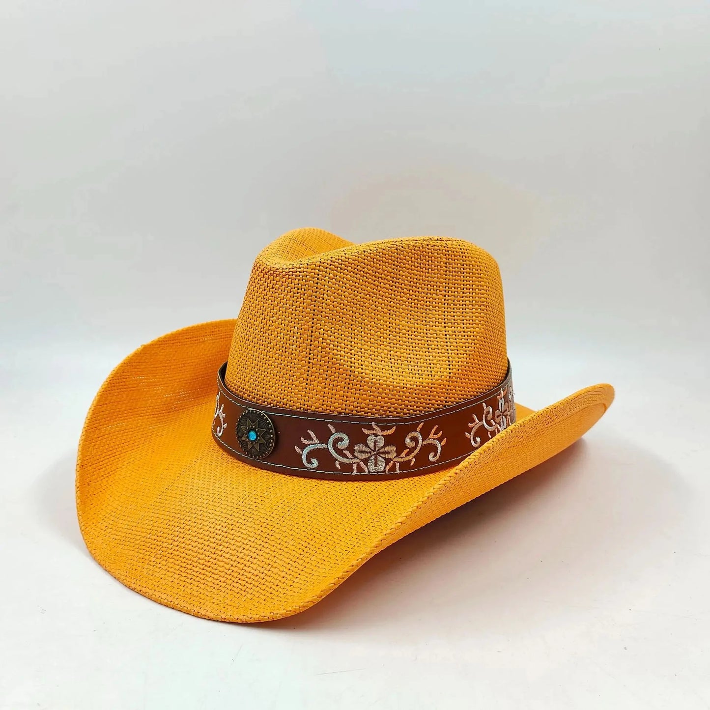 hats straw cowgirl western hat  mexican hat  retro curling hat western cowboy hat outdoor riding hat travel sports hat Good Vibrations