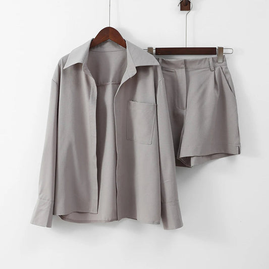 2026 New Short Sets Women Shirts Long Sleeve Cotton Linen Loose Blouse High Waist Shorts Suit Summer 2 Piece Sets Womens Outfits Good Vibrations