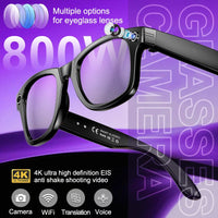 2025New Man 800W AI Smart Glasses Camera AI Translation Voice Bluetooth Call WiFi 4K HD Waterproof Anti Blue Light Women Glasses Good Vibrations