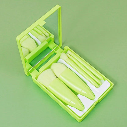 5-Piece Mini Makeup Brush Set With Mirror, Soft Bristles, Precise Makeup, Easy To Create A Perfect Makeup,Suitable As A Gift Good Vibrations