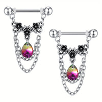 1pair Stainless Steel Nipple Rings, Nipple Barbell With Chain CZ, Nipple Piercing Jewelry Good Vibrations Adult Super Store