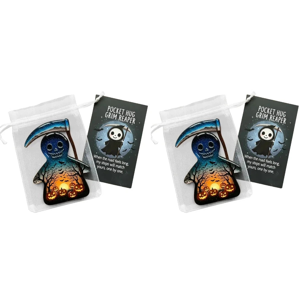 2Pcs Pockets Hug Ghost Halloween Acrylic Mini Ghosts Statue Inspirational Pocket Hug Ornaments With Positive Card For Party Gift Good Vibrations