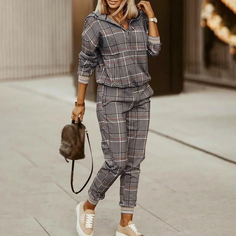 Spring Autumn Lady Casual Long Pants Suit Women Patchwork Zip Top Print Trousers Set Loose High Waist Pants Two Piece Set Outfit Good Vibrations