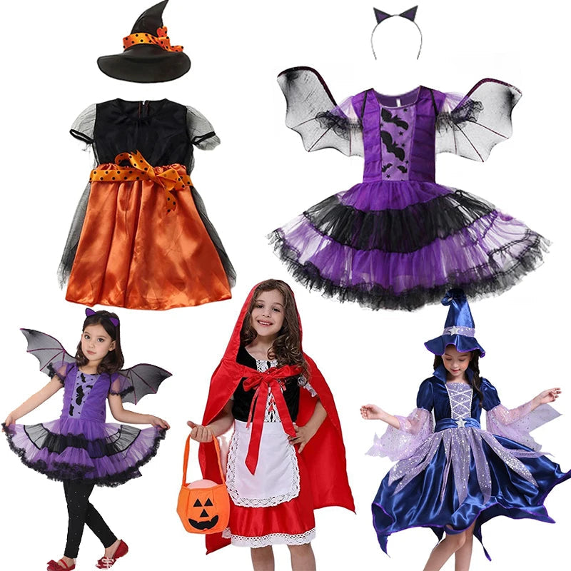 Halloween Costume for Girls Dress Scarlet Witch Vampire Devil Ghost Carnival Party Dress Up Hoodwinked Suit Kids Cosplay Clothes Good Vibrations