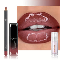 Lip Liner and Gloss Set with Free Lip Oil - Create Gorgeous Glossy Lips with Layer of Nude Lip Oil, lip color,lip Good Vibrations