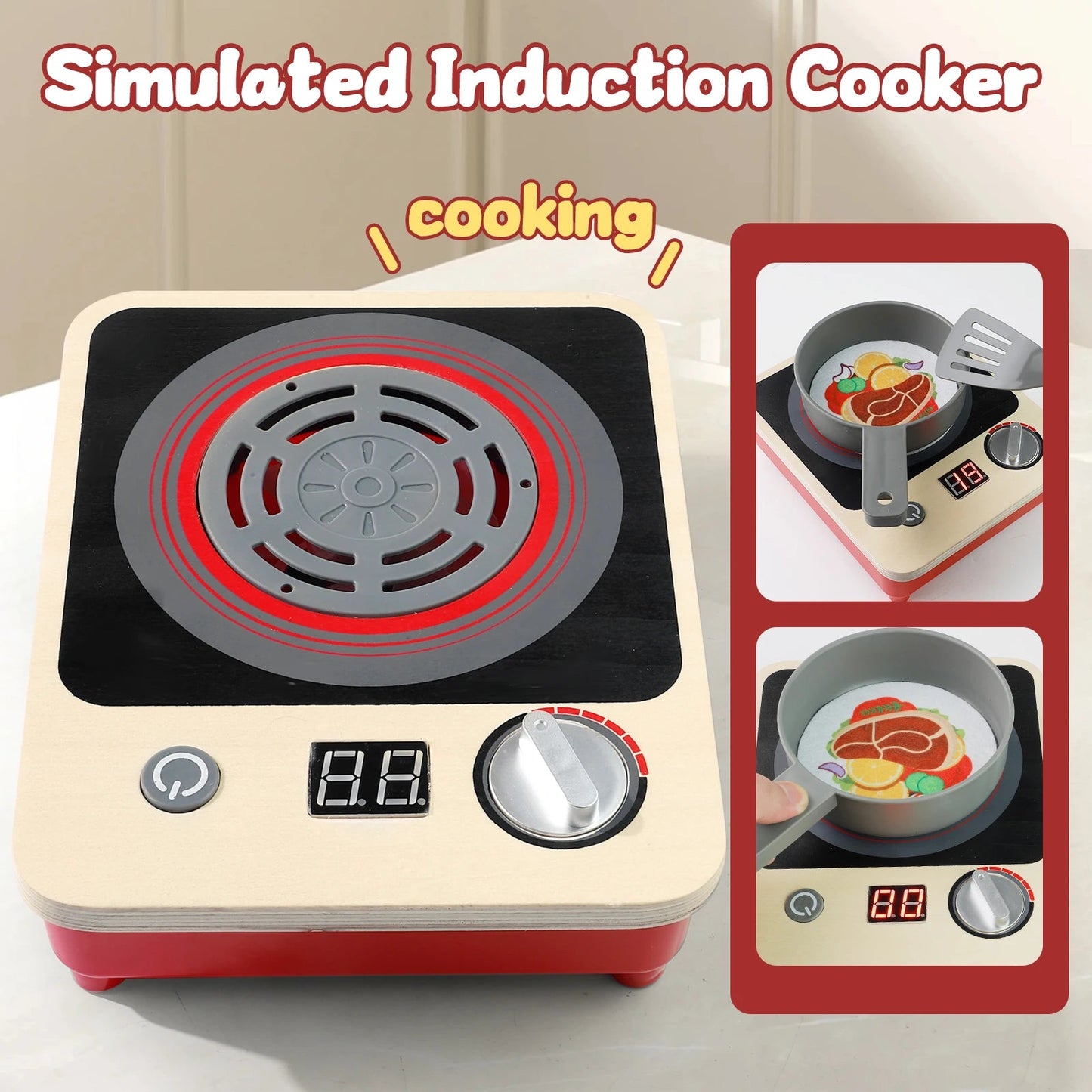 Toy Induction Stove with Light and Sound, Toy Kitchen Appliances for Kids, Play Kitchen Accessories and Toy Food for Girls Boys Good Vibrations