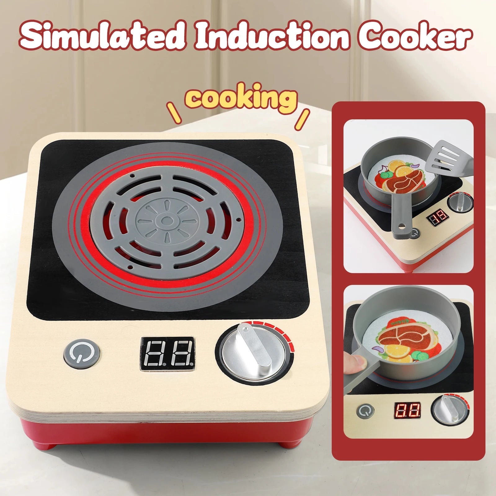 Toy Induction Stove with Light and Sound, Toy Kitchen Appliances for Kids, Play Kitchen Accessories and Toy Food for Girls Boys Good Vibrations