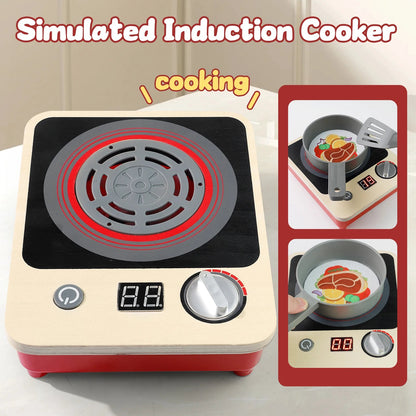 Toy Induction Stove with Light and Sound, Toy Kitchen Appliances for Kids, Play Kitchen Accessories and Toy Food for Girls Boys Good Vibrations