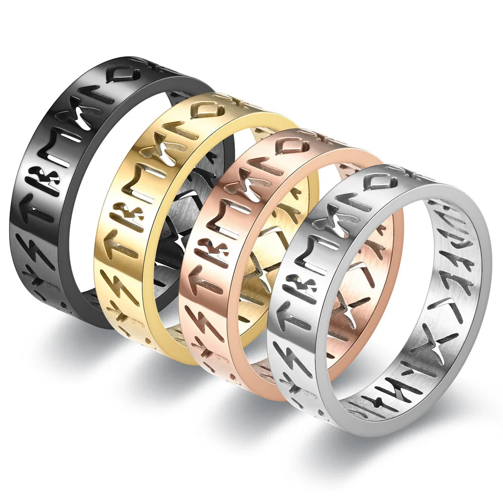 2023 New Stainless Steel Hollow Out Ring for Men Women Fashion Hollow Rune Design Finger Anillo Antiestres Anxiety Rings Good Vibrations
