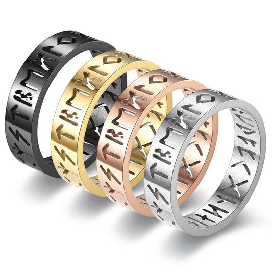 2023 New Stainless Steel Hollow Out Ring for Men Women Fashion Hollow Rune Design Finger Anillo Antiestres Anxiety Rings Good Vibrations