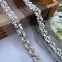 90cm Pearl Beaded Lace Trim Ribbon Garment Decoration Applique Trimming Rhinestone Tape DIY Sewing Fabric Material Accessories Good Vibrations
