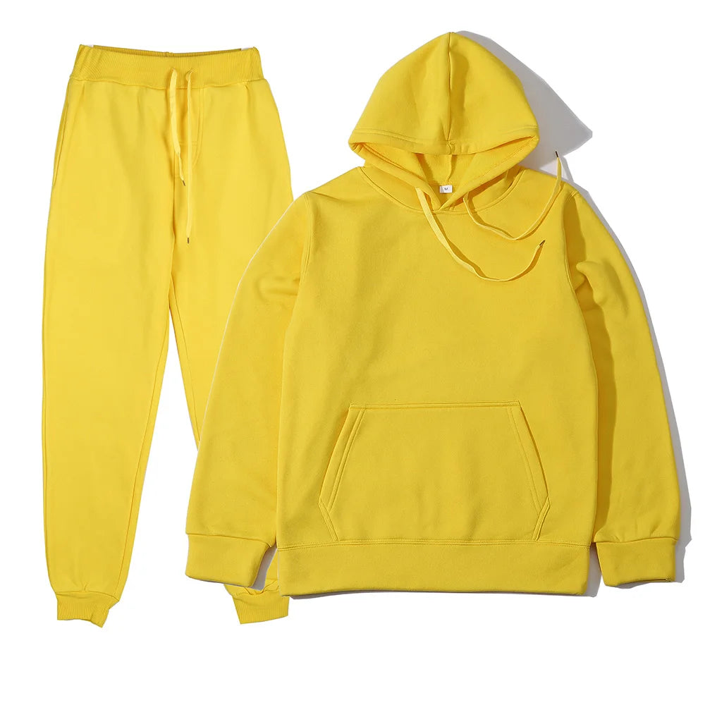 Men's Autumn and Winter New Solid Color Hoodie+pants Two-piece Set Fashionable Casual Sports Set Size S-3XL Men's Tracksuit Good Vibrations