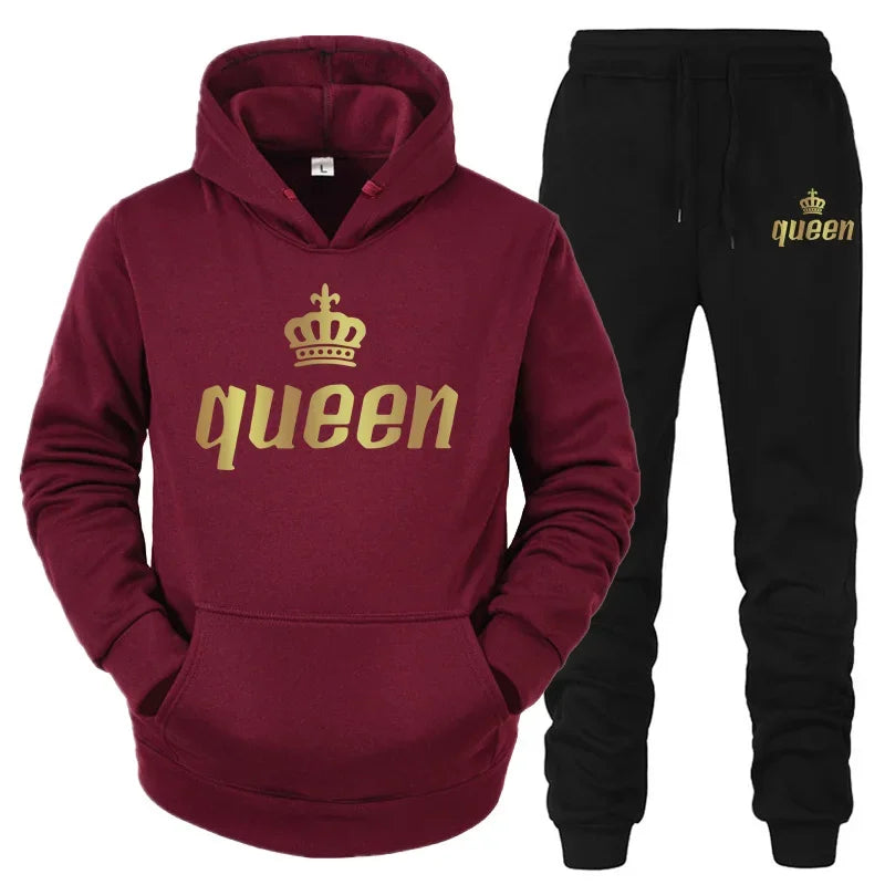 King And Queen Couple Outfit Hoodie and Jogger Pants High Quality Men Women Daily Casual Sport Jogging Suit King Queen Tracksuit Good Vibrations