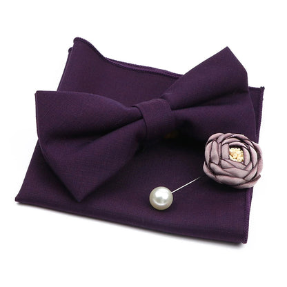 Mens Wedding Bowtie Brooch Set Romantic Solid Color Bamboo Fiber Bowknot Flower Lapel Pin Blue Pink Cravat Suit Shirt Accessory Good Vibrations