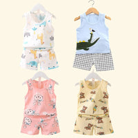 Children's Clothing Print Sleeveless Tops Shorts Cute Breathable Kids Summer Vest Shorts Set Tank Top for Baby Clothing Children Good Vibrations