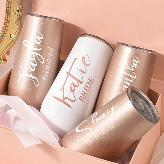Personalized Bridesmaid Champagne Tumbler Flutes Bridal Shower Stainless Steel Wine Insulated Tumbler Bridesmaid Gift Box Ideas Good Vibrations
