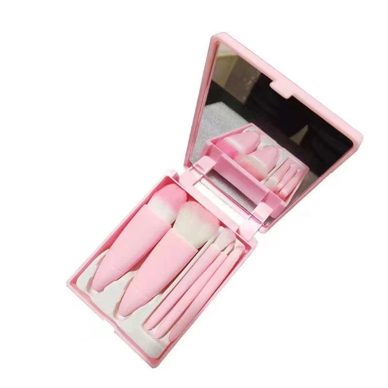5pcs Travel Size Makeup Brushes Set Mini Makeup Brushes, Small Complete Function Cosmetic Brushes Kit With Case And Mirror Perfe Good Vibrations