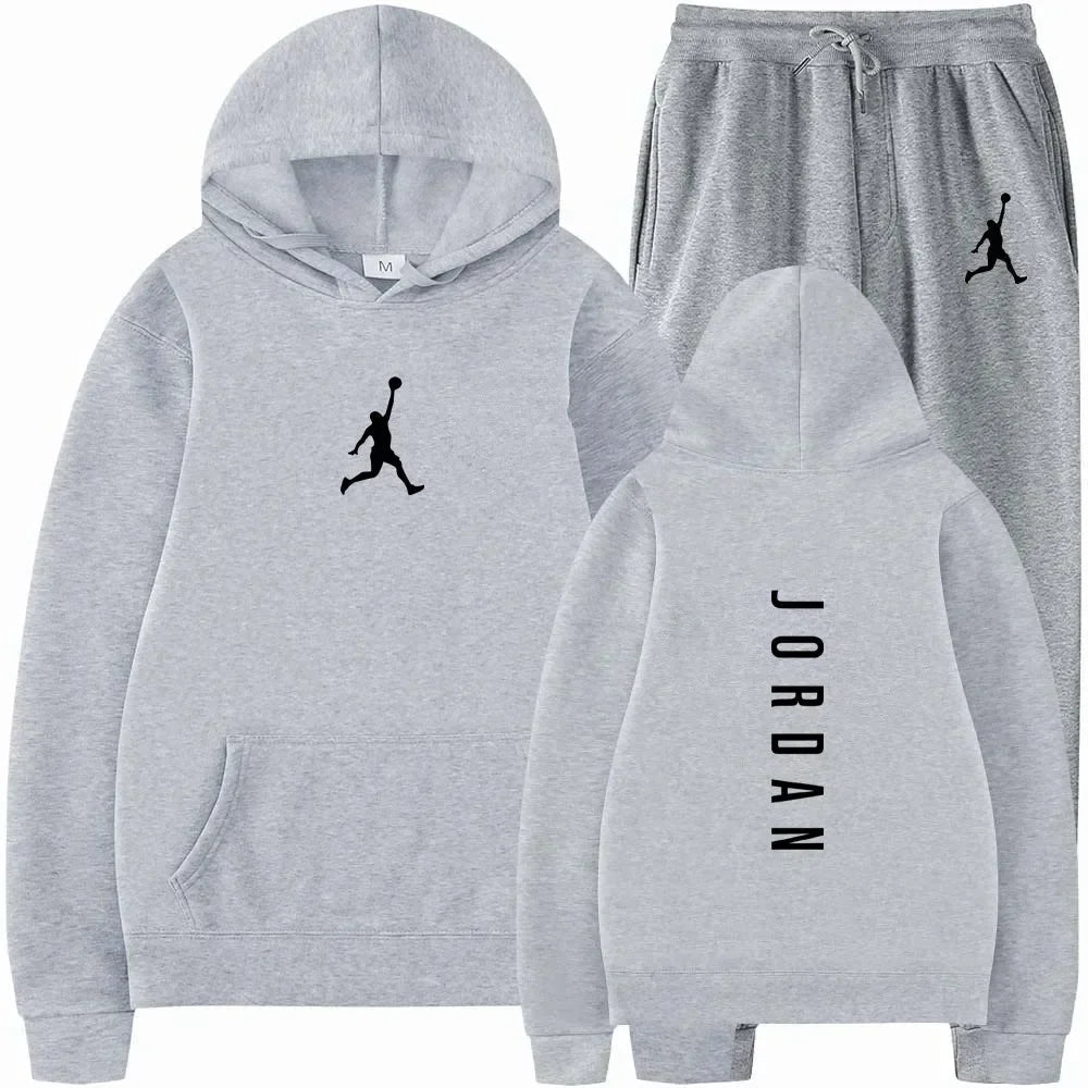 2025 Spring and autumn outdoor fitness basketball casual sportwear set fashion men's hooded jumper + jogging pants two-piece set Good Vibrations