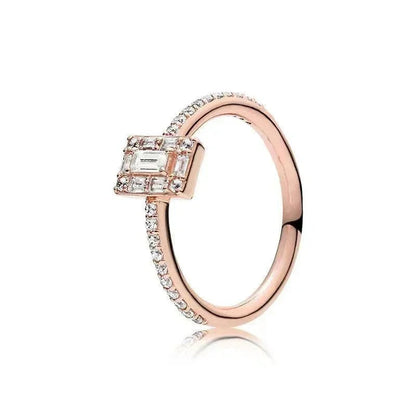 Fashion Jewelry 925 Sterling Silver Classic Rose Gold Series Ring Shining Crown Charm Ring Women's Birthday Exquisite Gift Good Vibrations