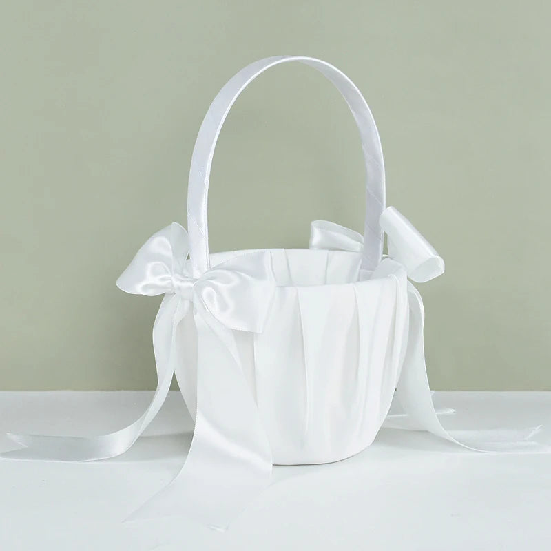 20 cm White Flower Girls Basket Silk Wedding Basket for Flower Bride/Kids Hand Held Wedding Ceremony Party Decorations Good Vibrations