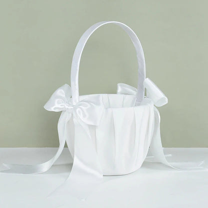 20 cm White Flower Girls Basket Silk Wedding Basket for Flower Bride/Kids Hand Held Wedding Ceremony Party Decorations Good Vibrations