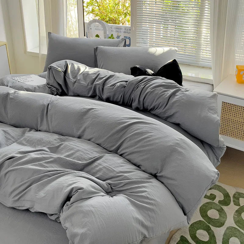 Solid Cotton Bedding Set For Boys with Sheet Duvet Cover Pillowcase Single Couple Bedsheet King Queen Double Twin Size Bed Linen Good Vibrations