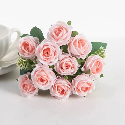 10 Heads Artificial Flowers Scrapbooking Silk Roses Christmas Wedding Party Bouquet Household Products Vases for Home Decoration Good Vibrations