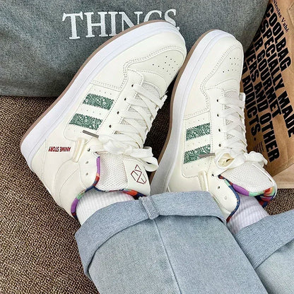 High Top National Tide Color Matching Strap Classic New Board Shoes Casual Walking Shoes Bread Shoes Small White Shoes Students Good Vibrations