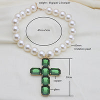 Fashionable and exaggerated large glass cross necklace pendant, luxurious Christmas gift jewelry Good Vibrations