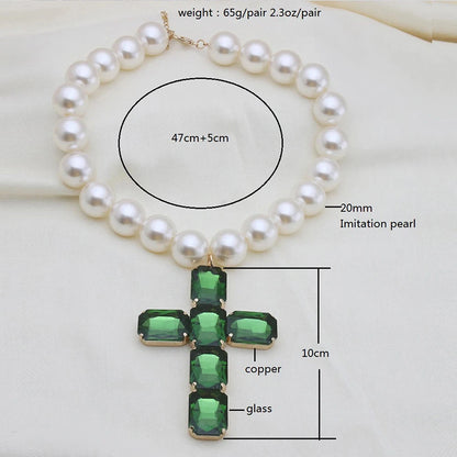 Fashionable and exaggerated large glass cross necklace pendant, luxurious Christmas gift jewelry Good Vibrations