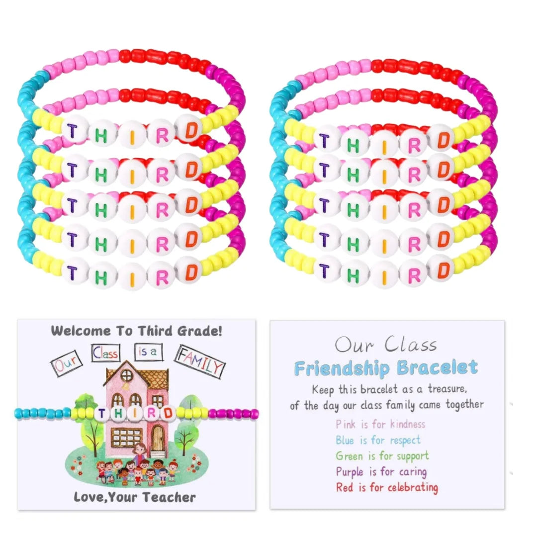10 Sets Back to School Gifts for StudentInclude Our Class Is a Family Greeting Card andFirst Day of School Bracelet Good Vibrations