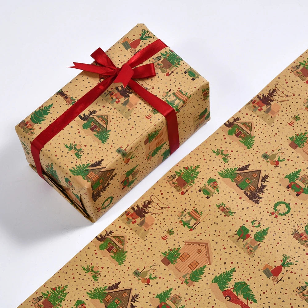 Christmas Gift Wrapping Paper Flower Bouquet Packing Kraft Paper DIY Crafts Paper Christmas New Year Party Packaging Decoration Good Vibrations