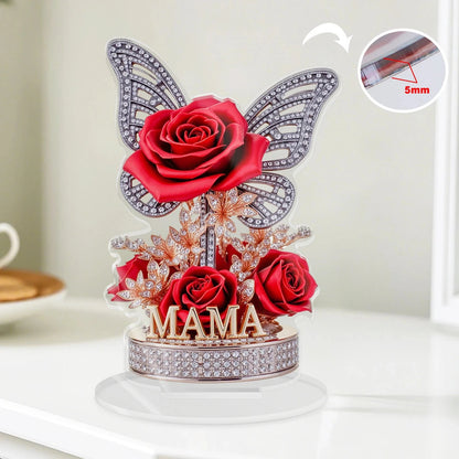 A gift for mom: An eternal souvenir, an acrylic display stand decorated with roses and butterflies. A beautiful gift Good Vibrations