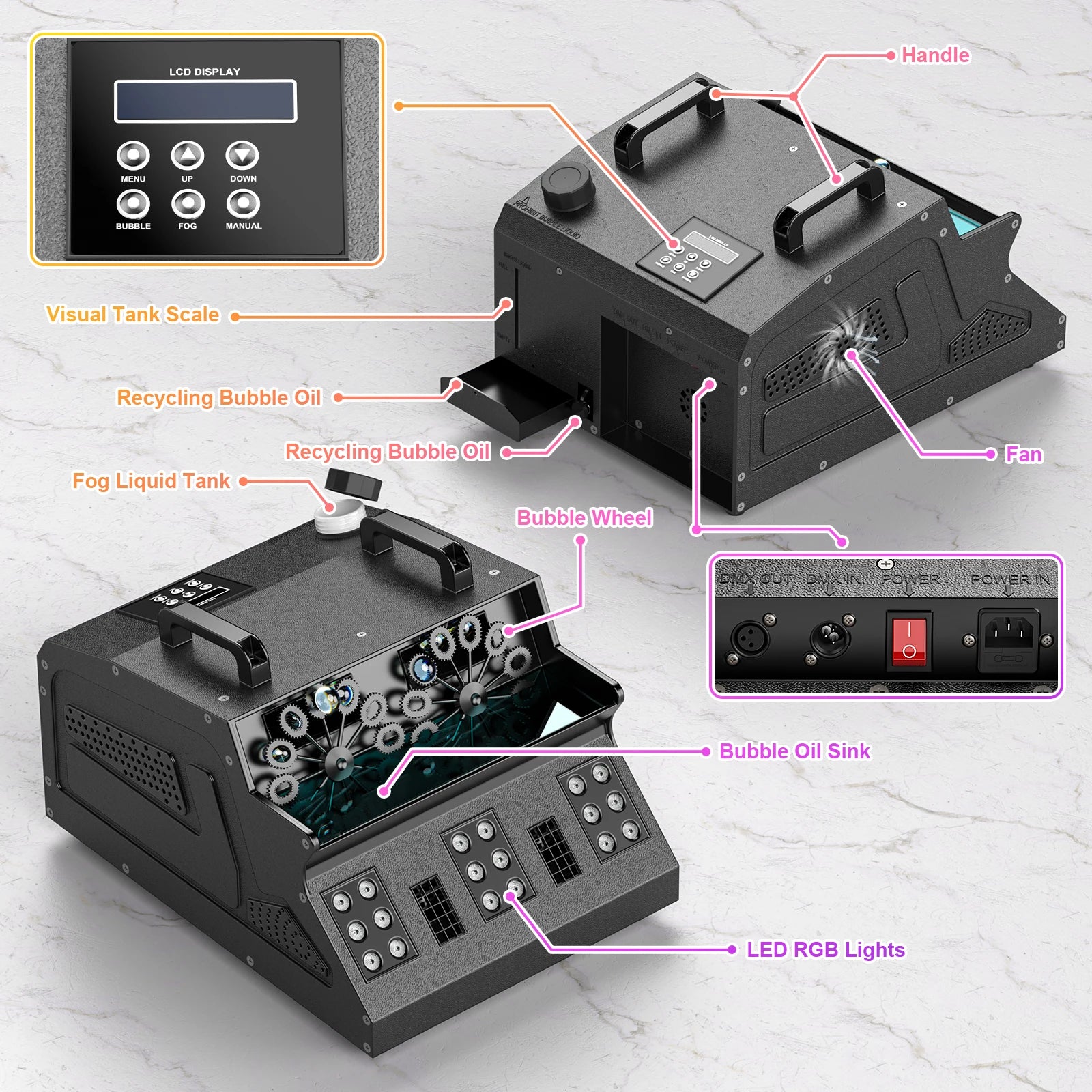 U'King 1500W Smoke Bubble Machine 8 RGB 3IN1 LED Bubble Fog Machine DMX Bubble Fogger Stage Light For DJ Halloween Party Wedding Good Vibrations