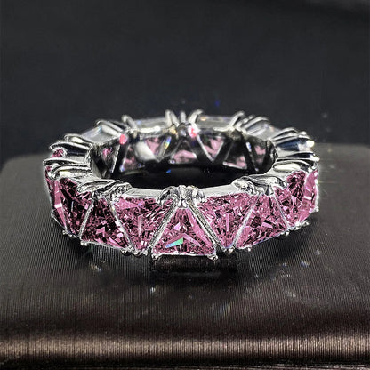 Pink Cubic Zirconia Ring Suitable for Women's Engagement Wedding Luxury Accessories Sparkling Silver Fashion Jewelry Good Vibrations