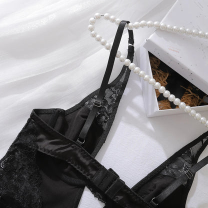 Muziskat 2025 New Lace Patchwork Ladies Bra Set Sexy Erotic Low-cut Luxury French Nightgown Split Sling Two Piece Set Good Vibrations Adult Super Store
