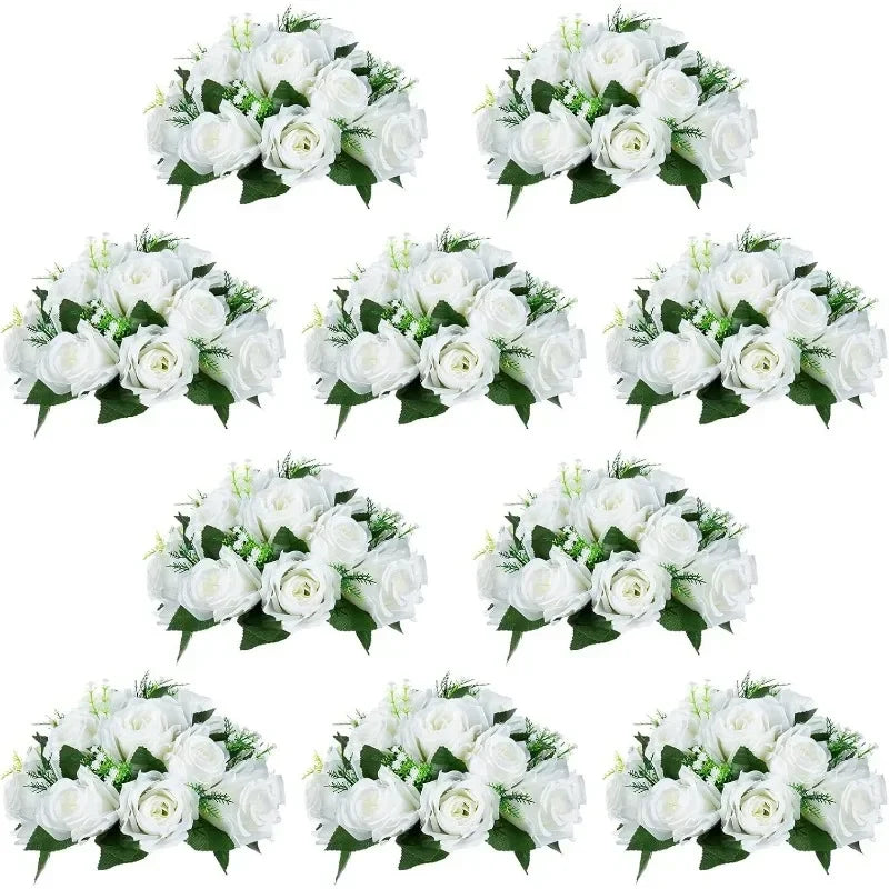 15 Heads Plastic Roses with Base High quality.10 Pieces White Fake Flower Ball Arrangement Bouquet Good Vibrations